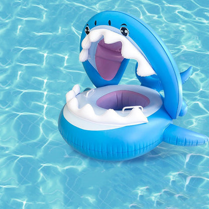 Inflatable Swimming Ring For Kids With Awning Shark Seat Ring Baby Float For Swimming Pool Toys Seat Removable Water Ring